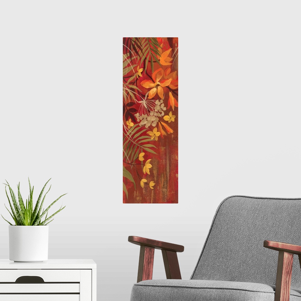A modern room featuring Exotic Flowers I