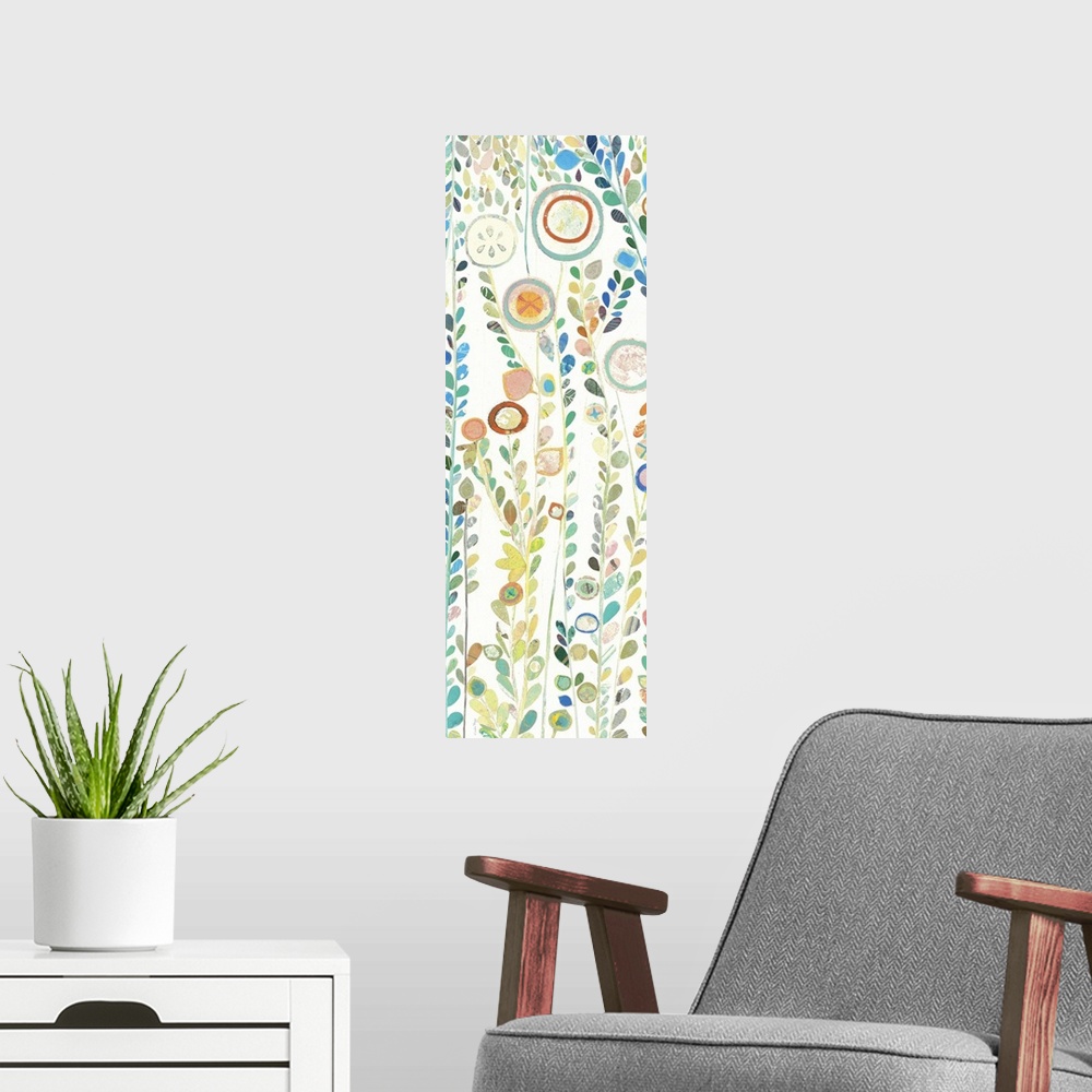 A modern room featuring Lighthearted and abstract floral contemporary floral art.