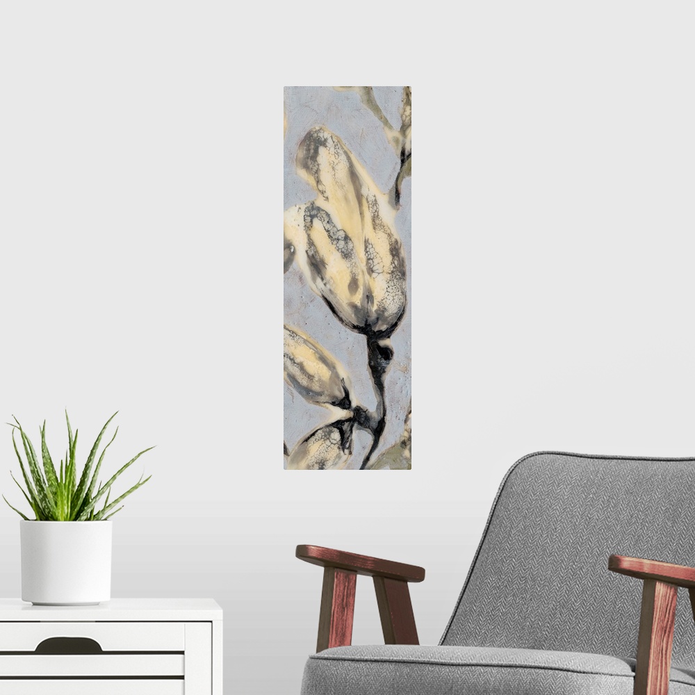 A modern room featuring Flower Bud Triptych III