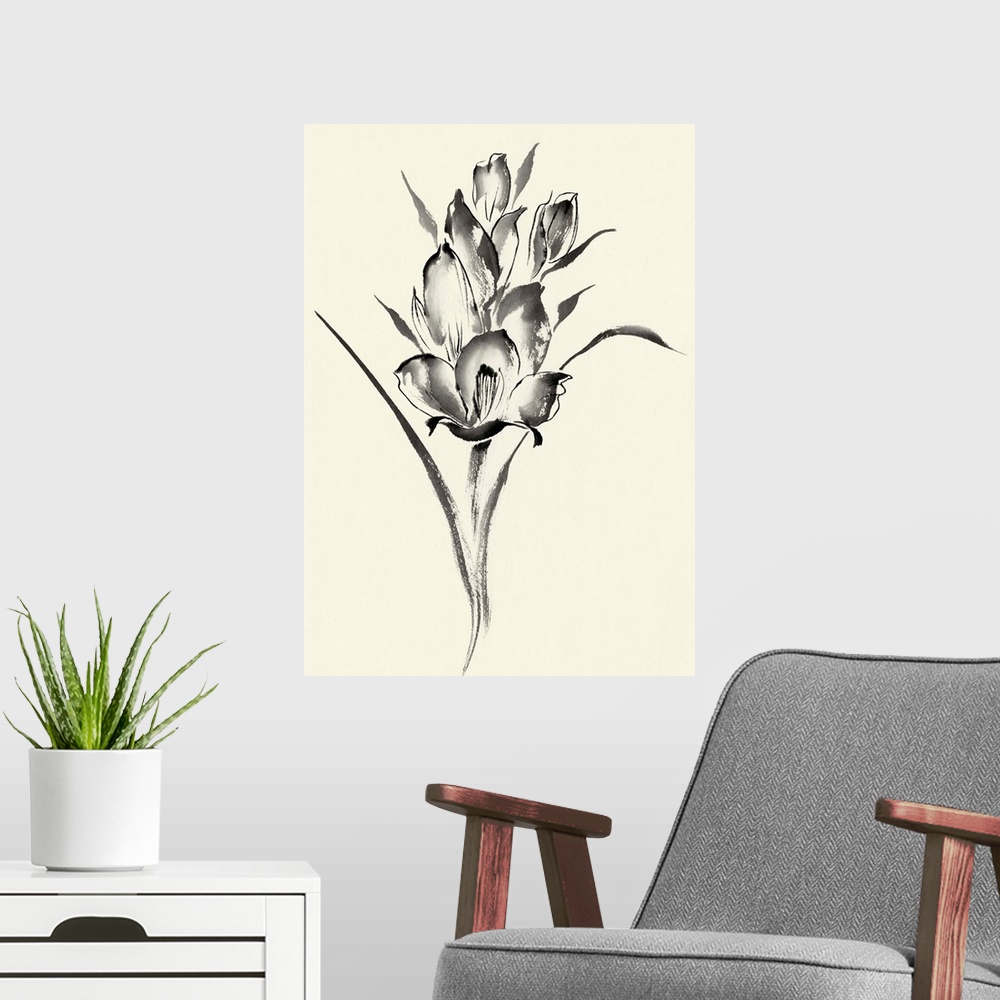 A modern room featuring Ink Wash Floral II - Gladiolus