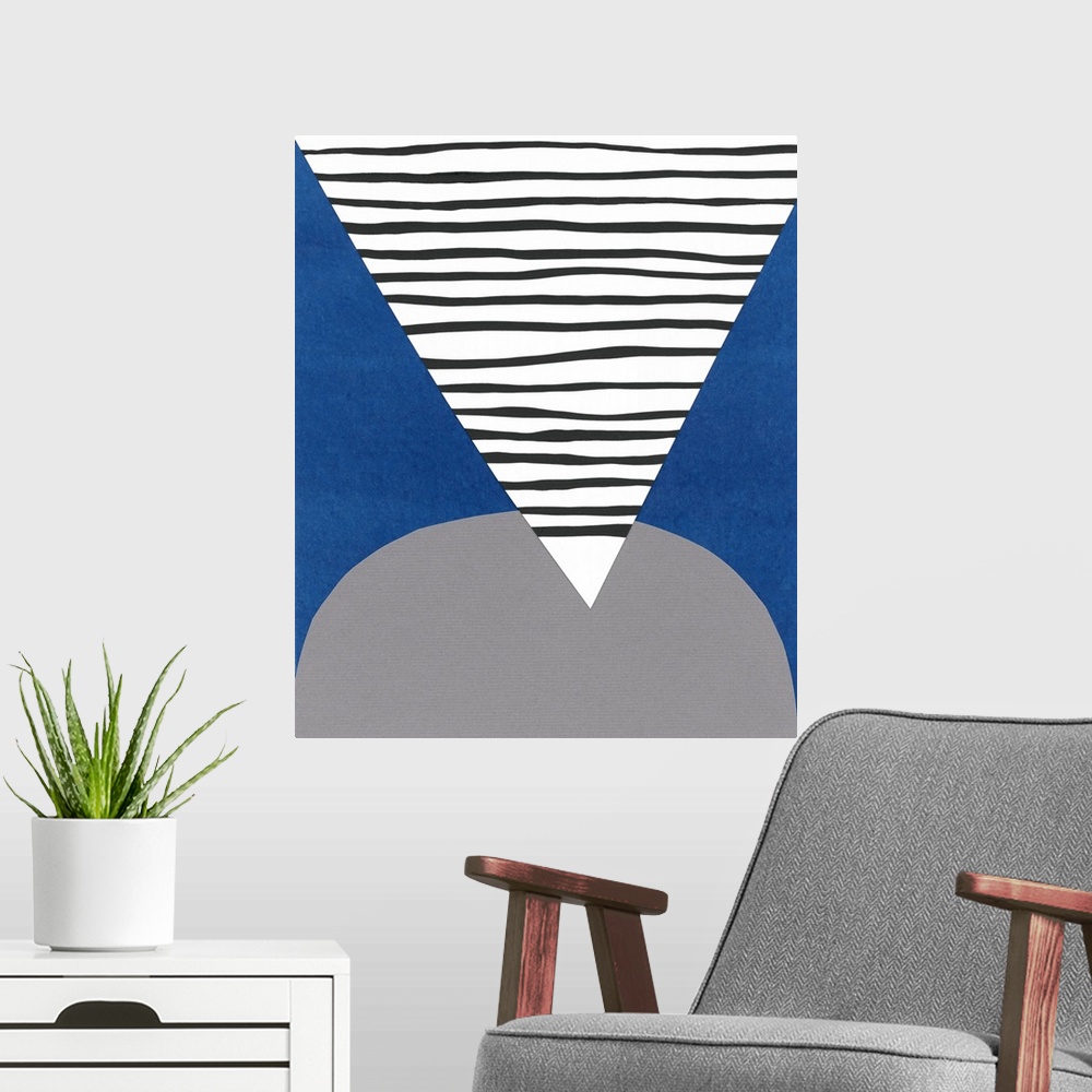 A modern room featuring One cut paper collage in a series of geometric abstracts that depicts the city of Memphis.