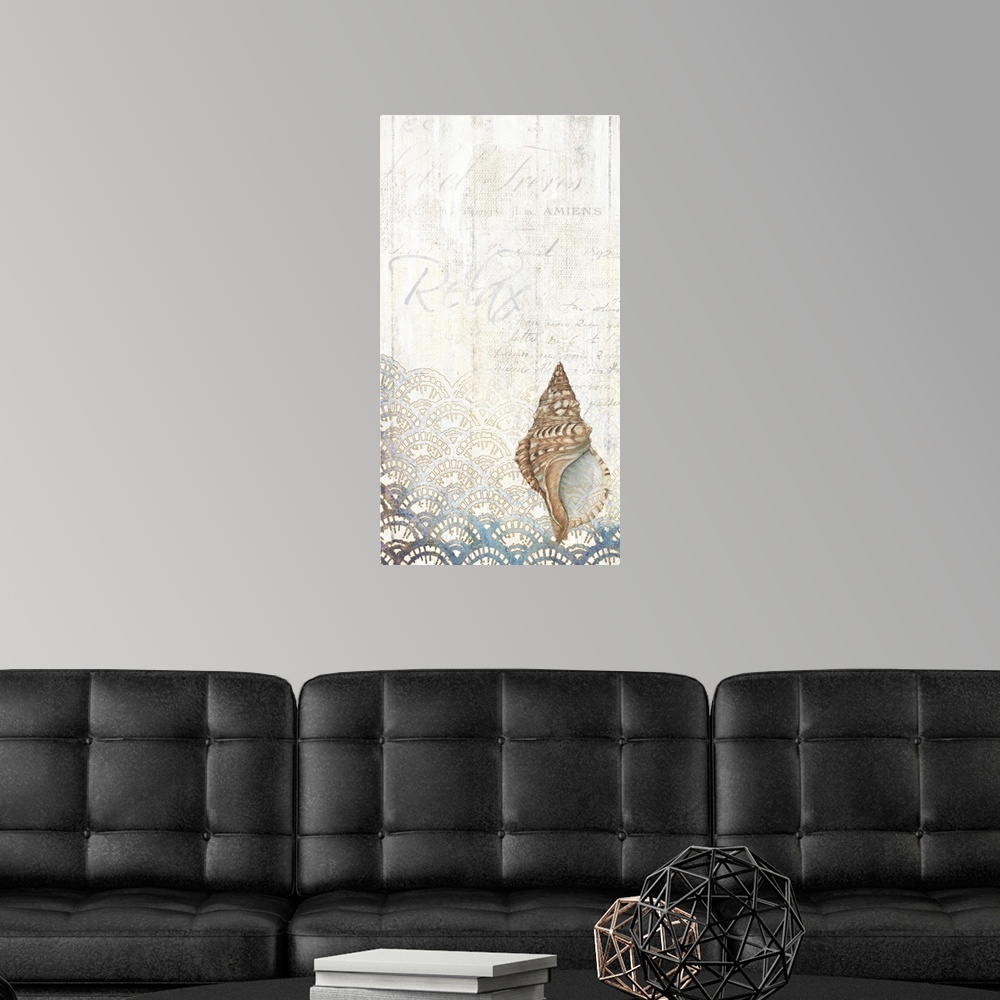 A modern room featuring Beautiful imagery from the sea for a classic coastal decor with a faux wood treatment.