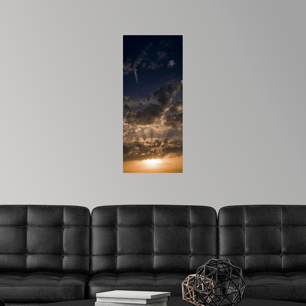 A modern room featuring Sunset sky, large format vertical panoramic, West Sussex, England