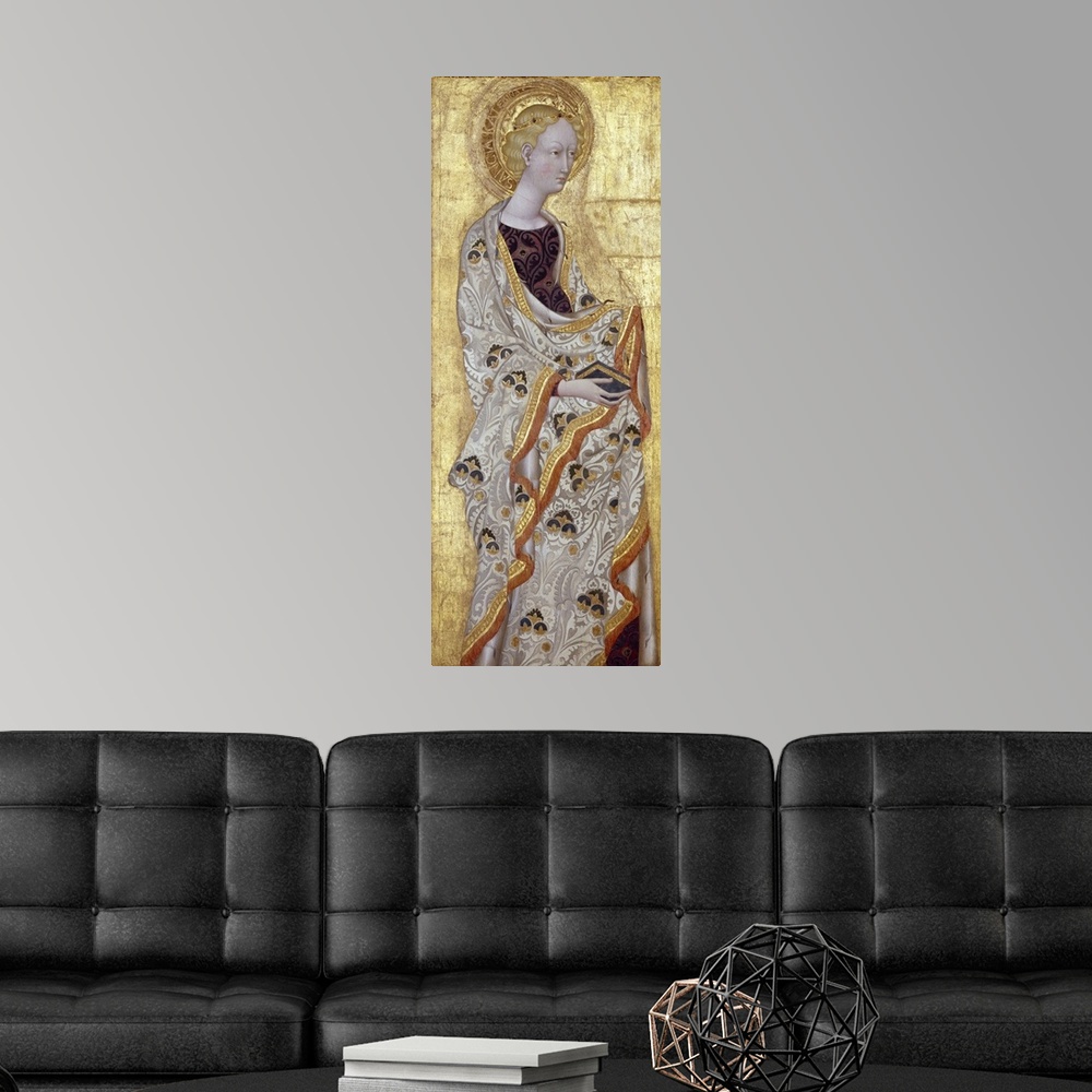 A modern room featuring Saint Catherine, 1435-40 (Originally tempera and gold leaf on wood)