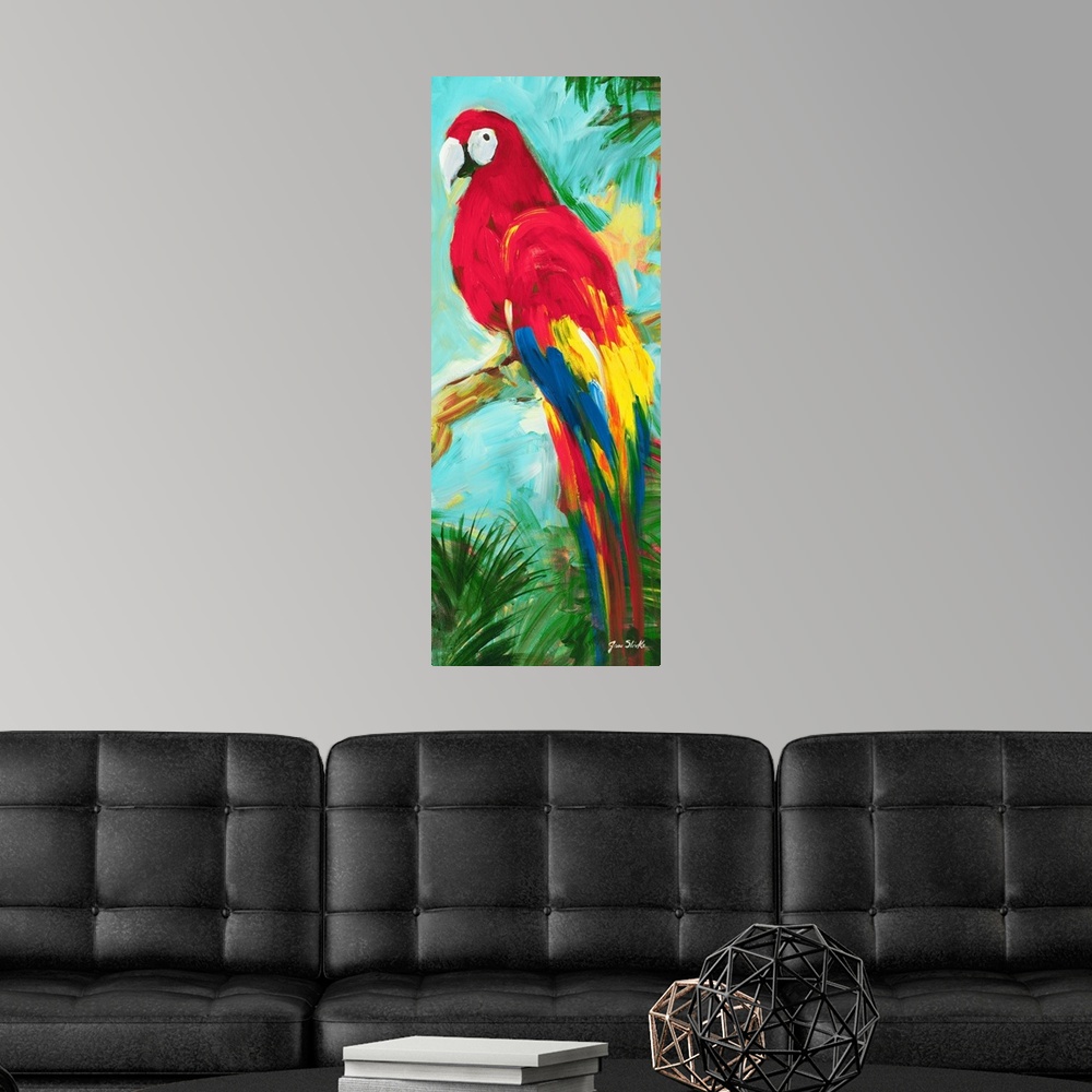 A modern room featuring Tropic Parrots I
