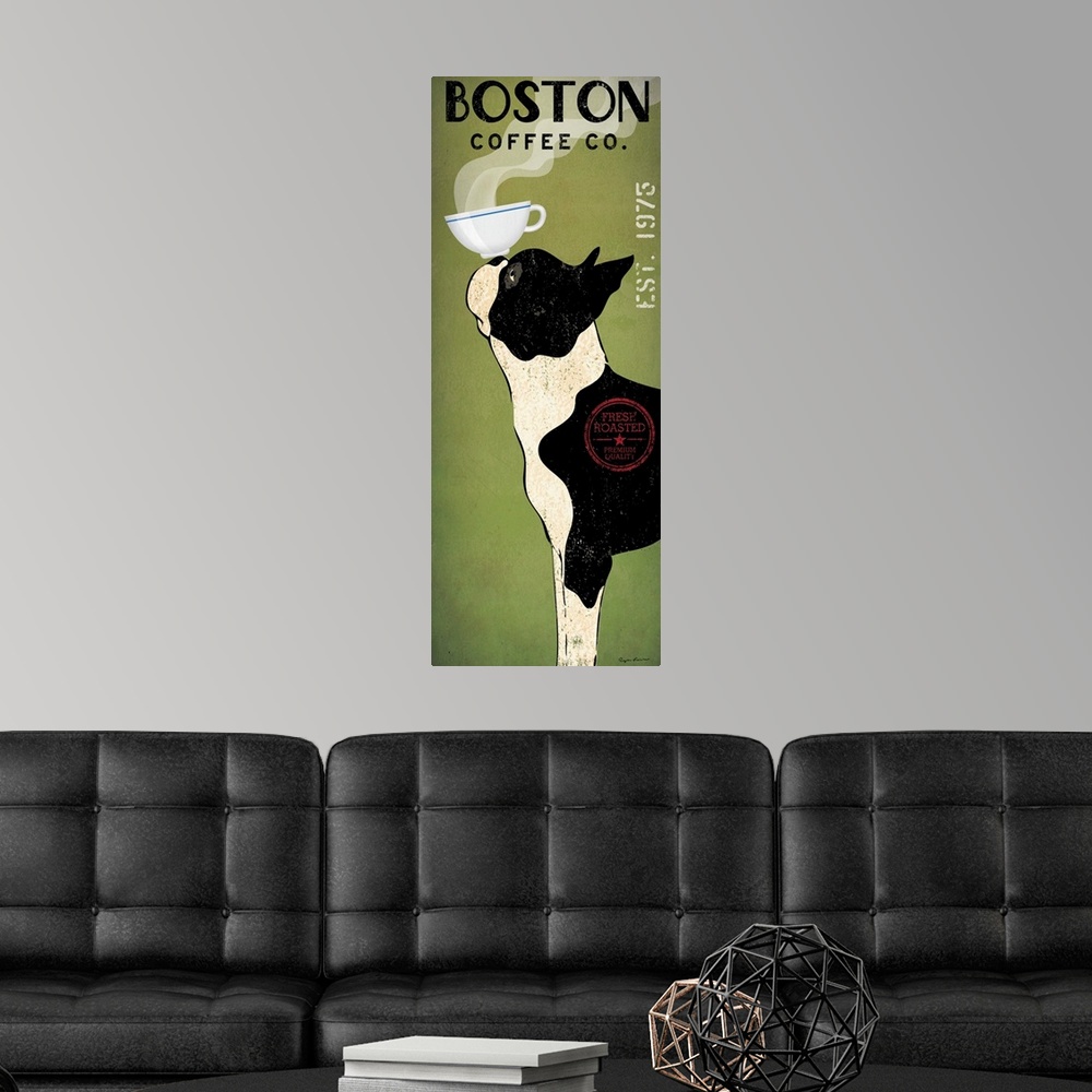 A modern room featuring Boston Terrier Coffee Co