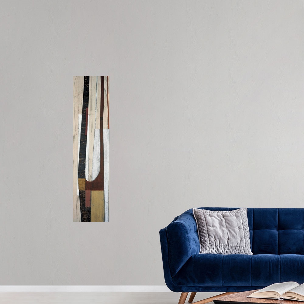 A modern room featuring Contemporary abstract painting using simple geometric shapes.