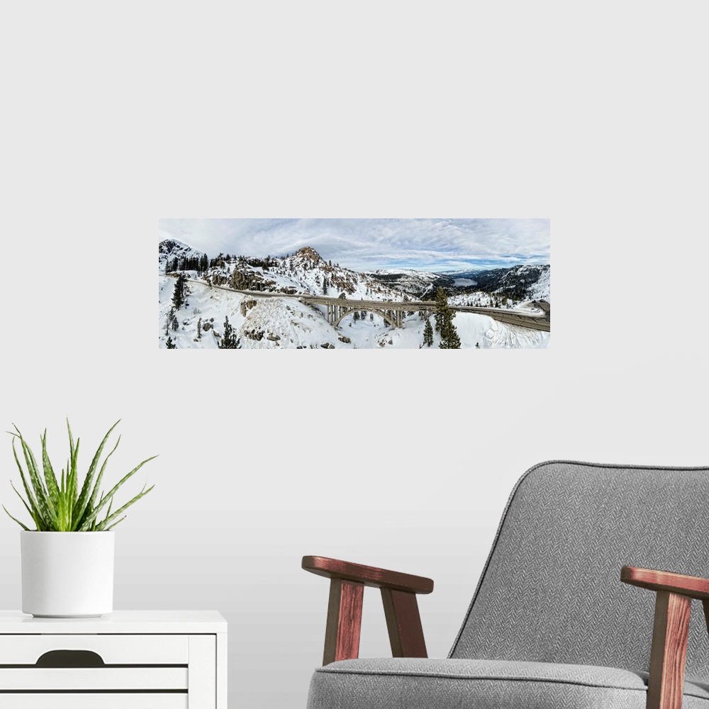 A modern room featuring Donner Bridge Panoramic in winter. This stunning bridge is part of the Donner Pass (yes, that Don...