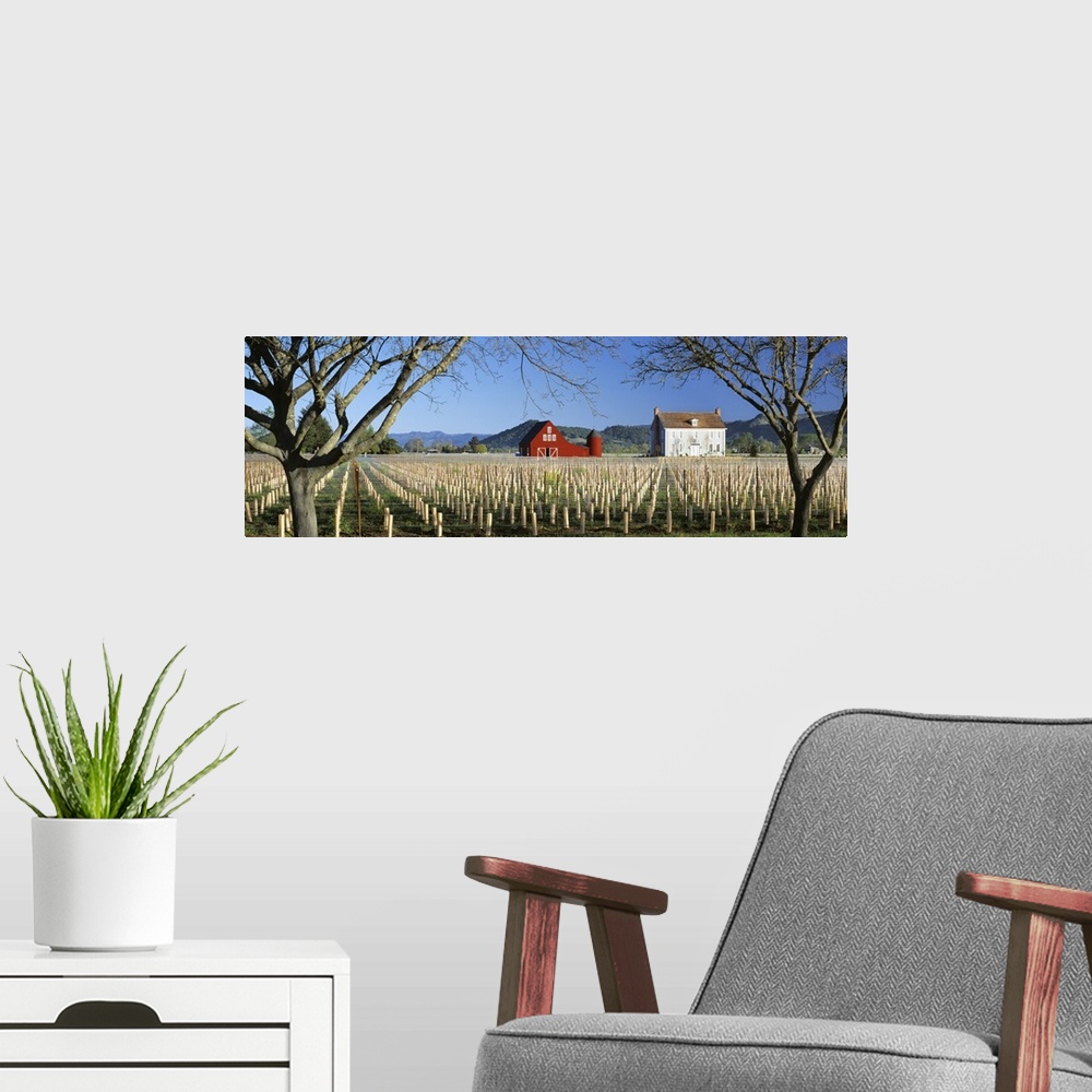 A modern room featuring A new red barn and home stand