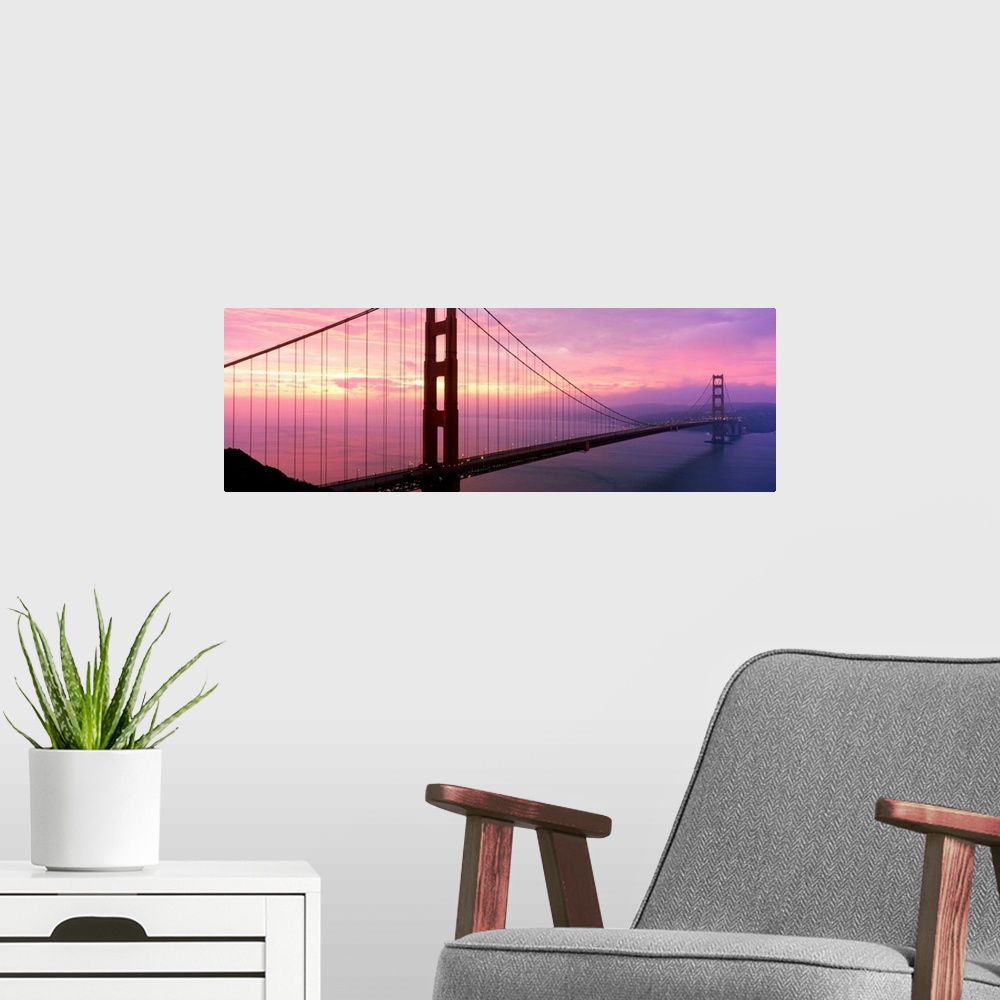 A modern room featuring Golden Gate Bridge At Sunrise, San Francisco, California