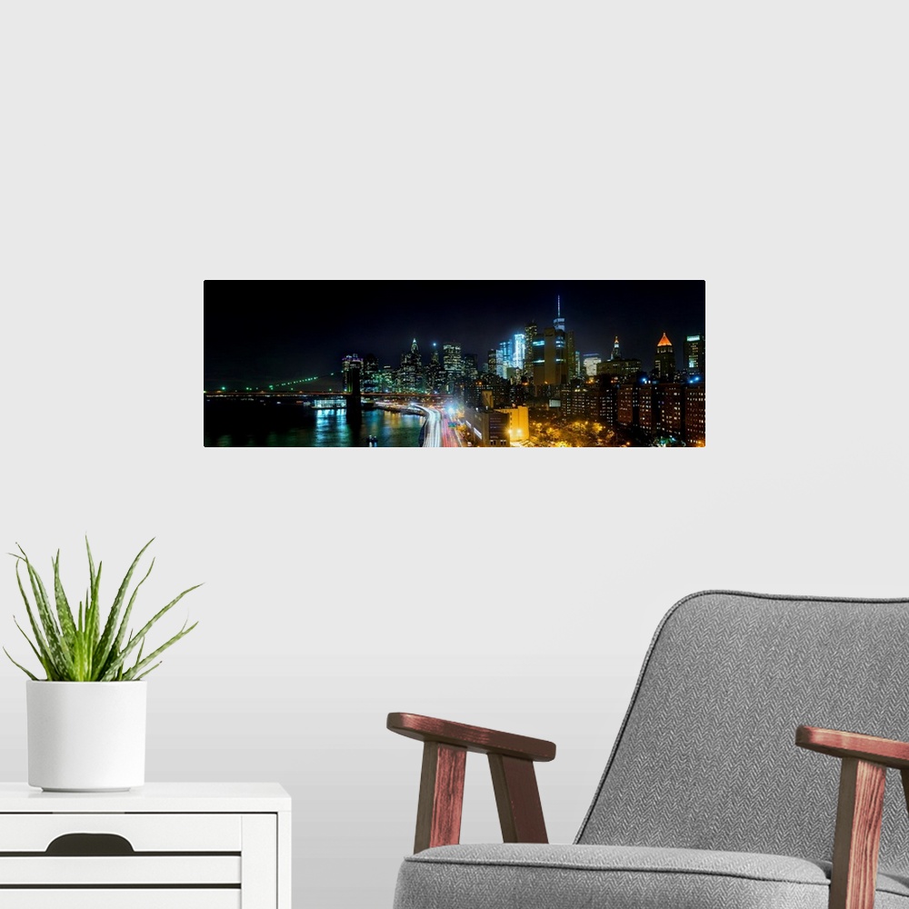 A modern room featuring Lower Manhattan And Brooklyn Bridge Panoramic View