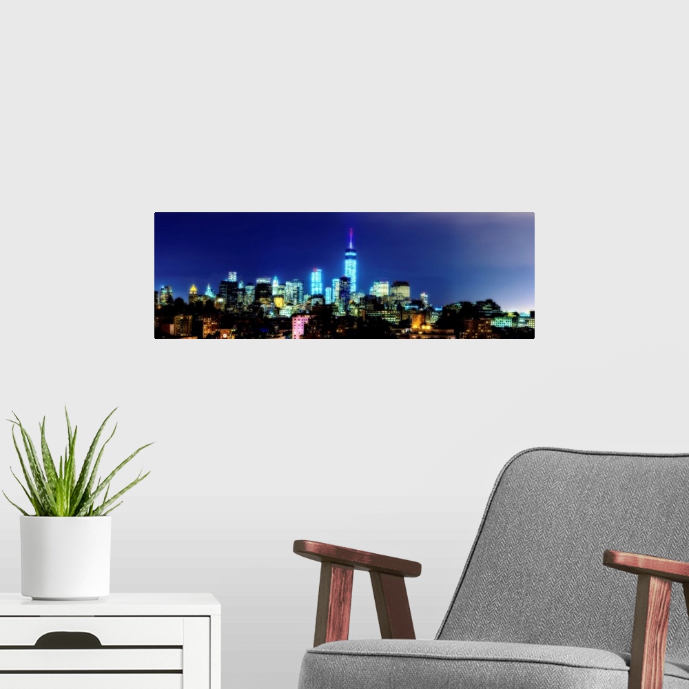 A modern room featuring Lower Manhattan Panoramic View