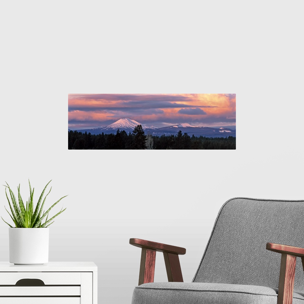 A modern room featuring USA, Oregon, Mt Bachelor. Clouds take on sunrise colors above Mt Bachelor in the Cascades Range n...