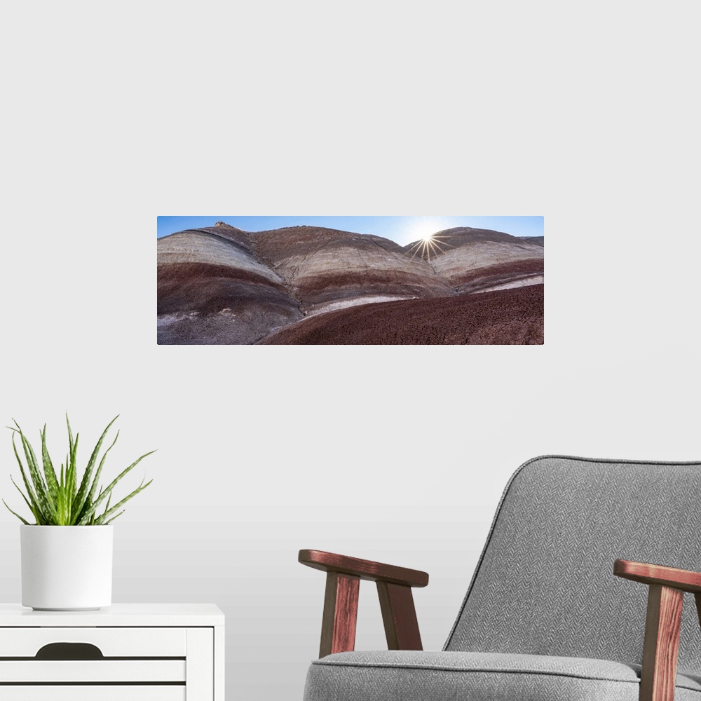 A modern room featuring USA, Utah. Bentonite Hills geological feature, Capitol Reef National Park.