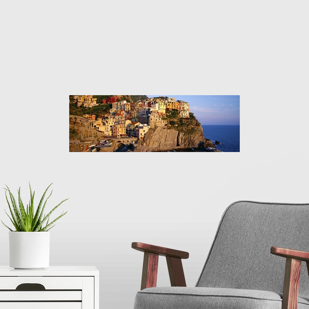 A modern room featuring Italy, Liguria, Manarola, view towards the village