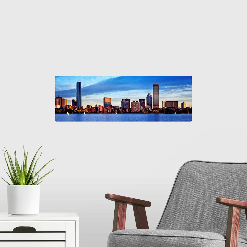 A modern room featuring Massachusetts, Boston, Skyline of the Back Bay from across the Charles River