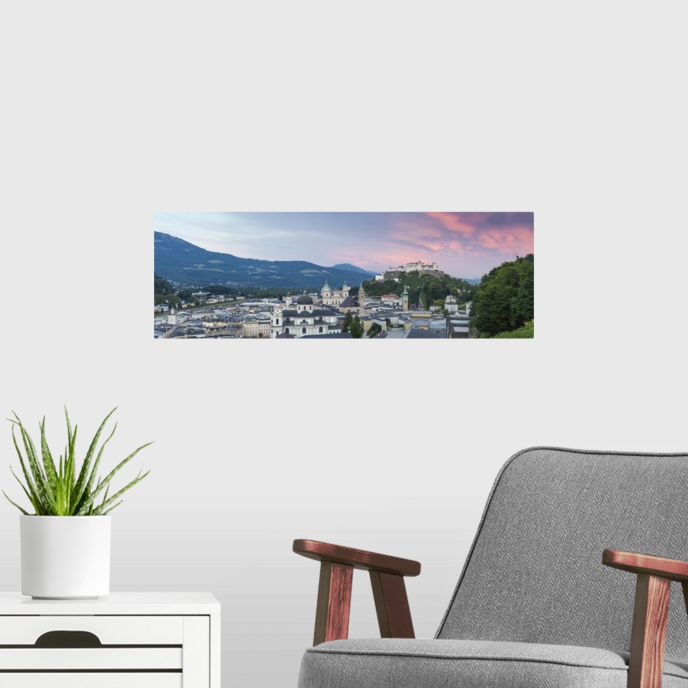 A modern room featuring Austria, Salzburg, View of Hohensalzburg Castle above The Old City