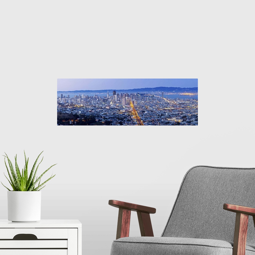 A modern room featuring City skyline viewed from Twin Peaks, San Francisco, California, United States of America