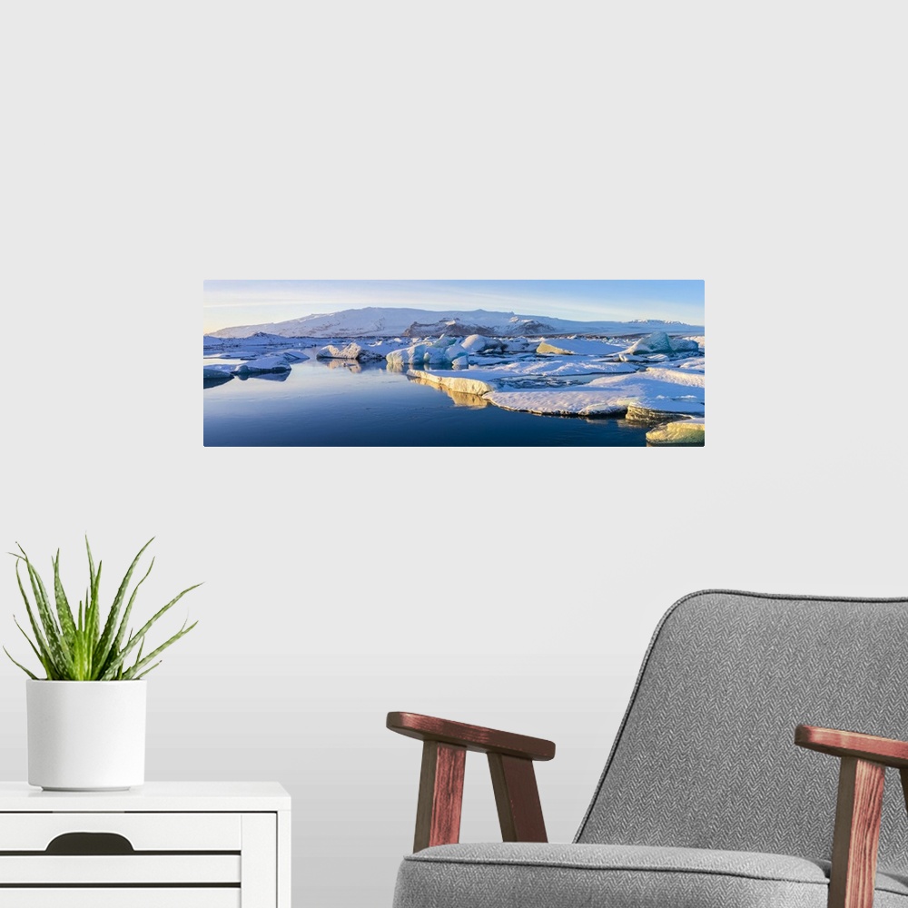 A modern room featuring Icebergs, Jokulsarlon Glacier Lake, South Iceland