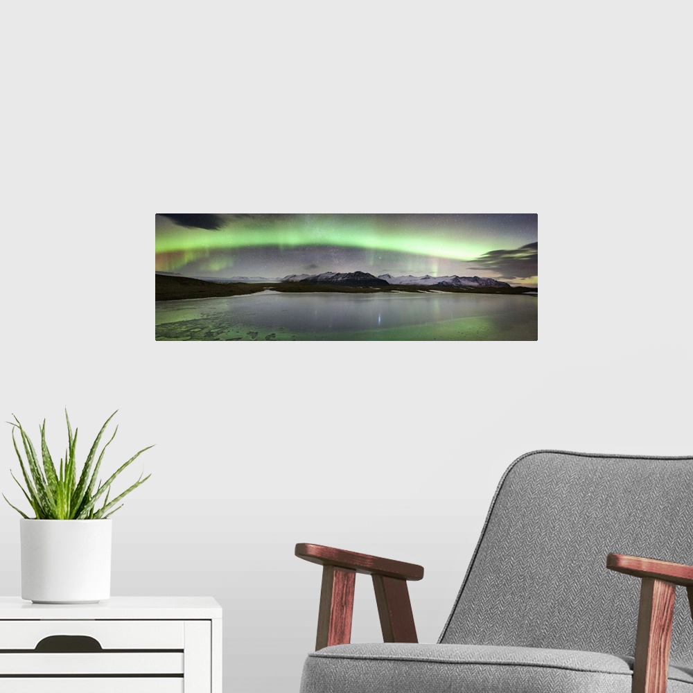 A modern room featuring Iceland, South Iceland , Aurora Borealis in Jokulsarlon lagoon