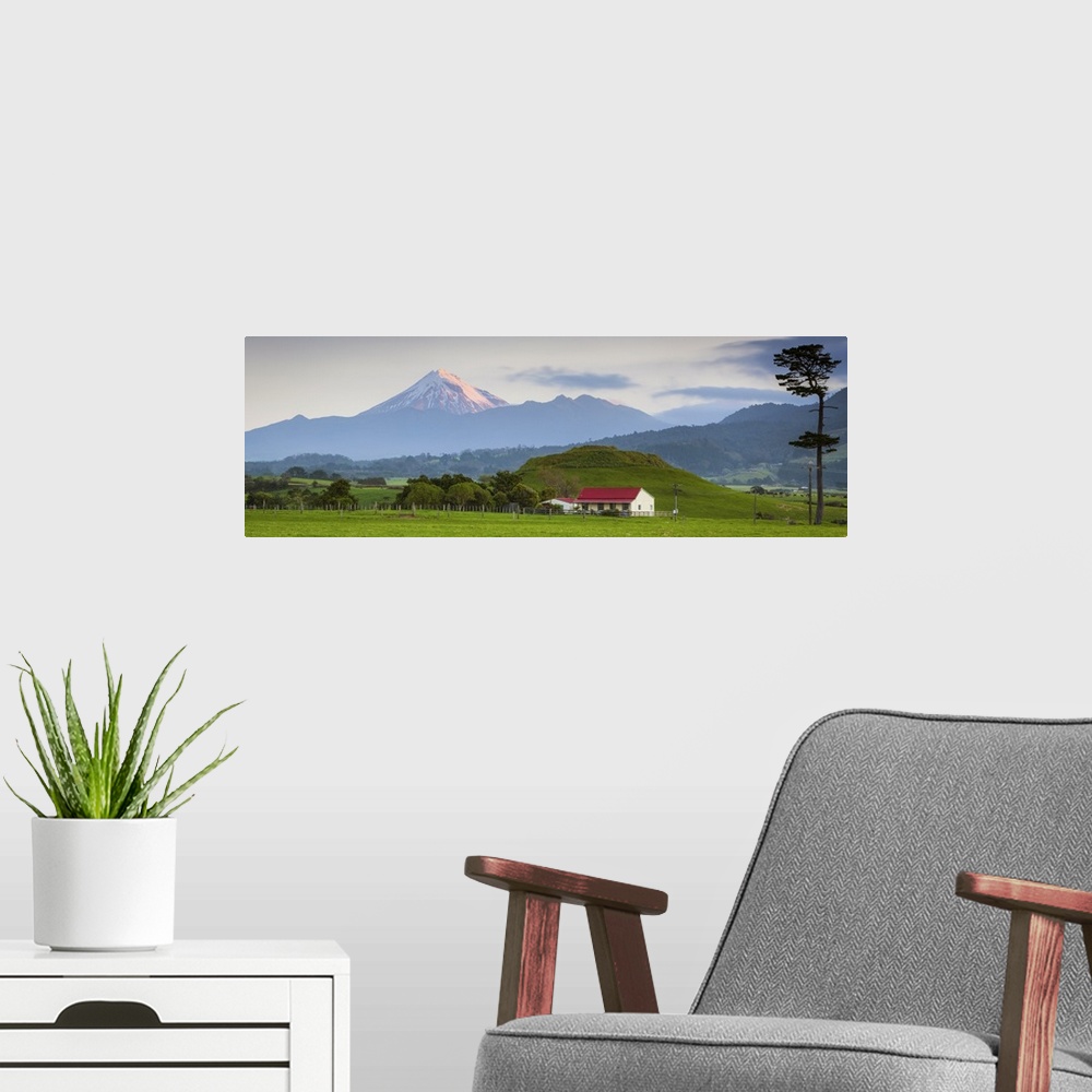 A modern room featuring Picturesque Mount Taranaki (Egmont) and rural landscape, Taranaki, North Island, New Zealand