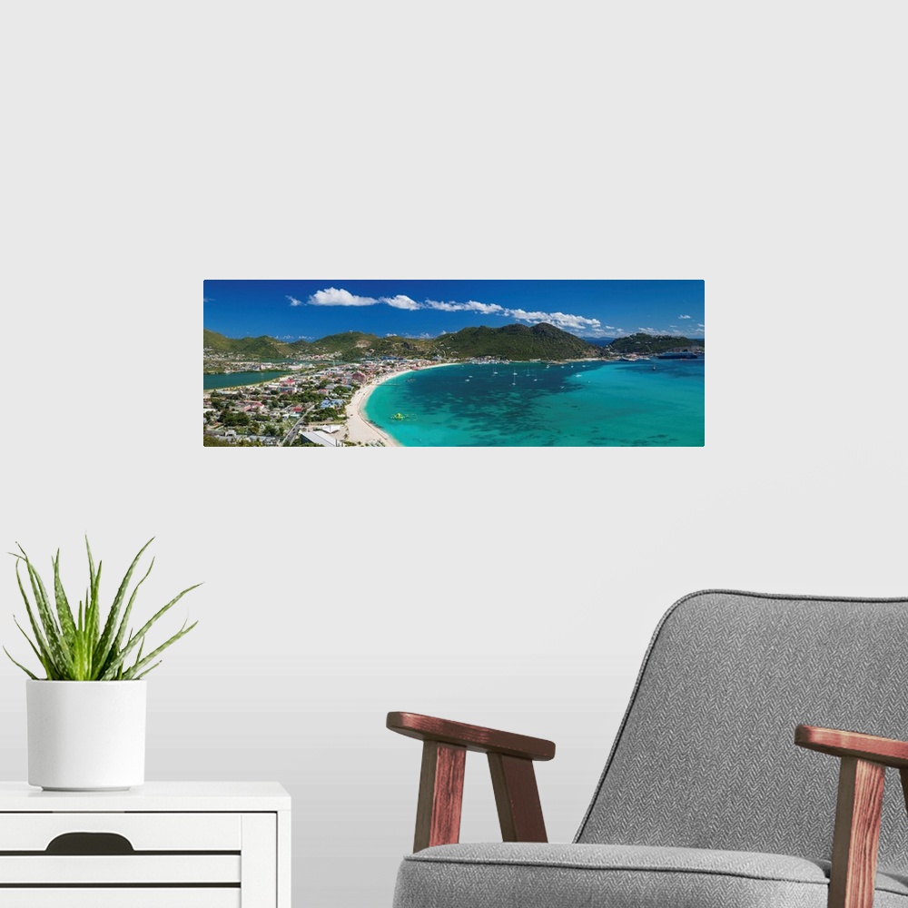 A modern room featuring Netherlands Antilles, Sint Maarten, Philipsburg, elevated town and beach view from Fort Hill