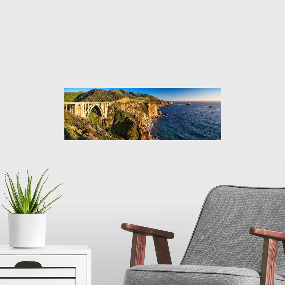 A modern room featuring Big Sur Coast panorama at The Bixby Creek Bridge, California.