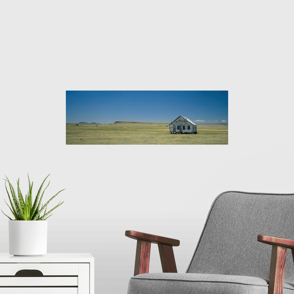 A modern room featuring Abandoned house on a landscape, Prairie