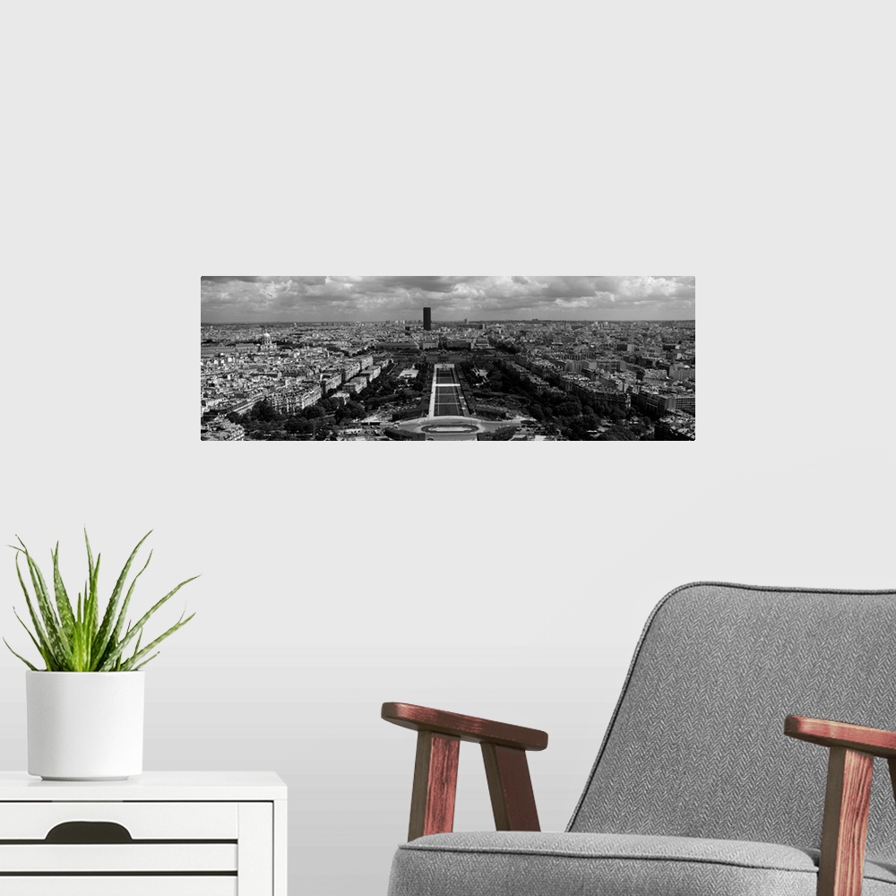 A modern room featuring Aerial view of a city, Eiffel Tower, Paris, Ile-de-France, France