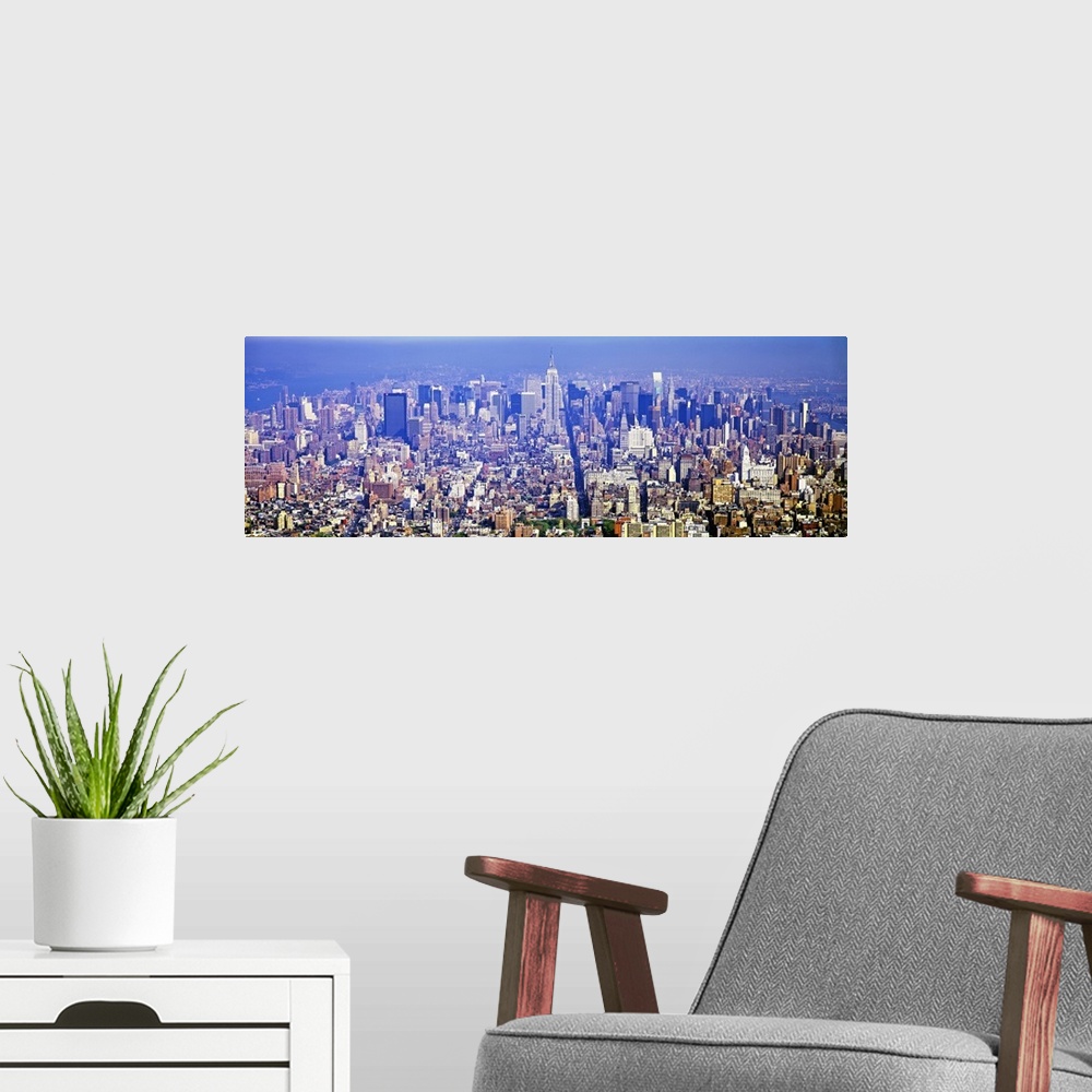 A modern room featuring Aerial view of a cityscape, Manhattan, New York City, New York State