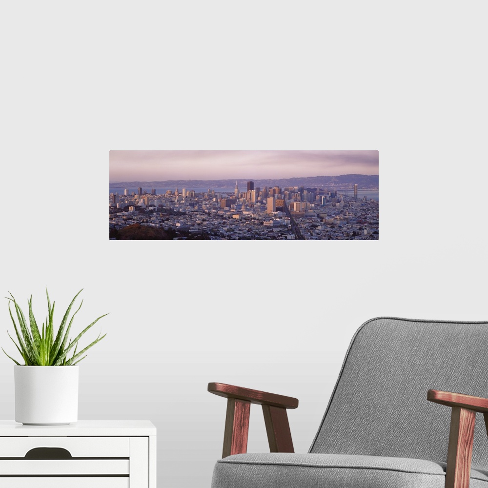 A modern room featuring Aerial view of a cityscape, San Francisco, California