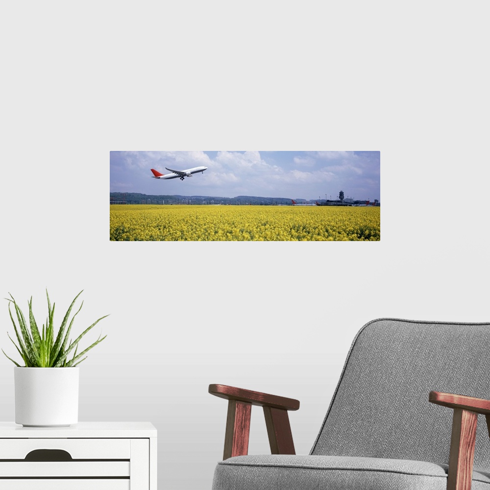 A modern room featuring Airplane taking off, Zurich Airport, Kloten, Zurich, Switzerland