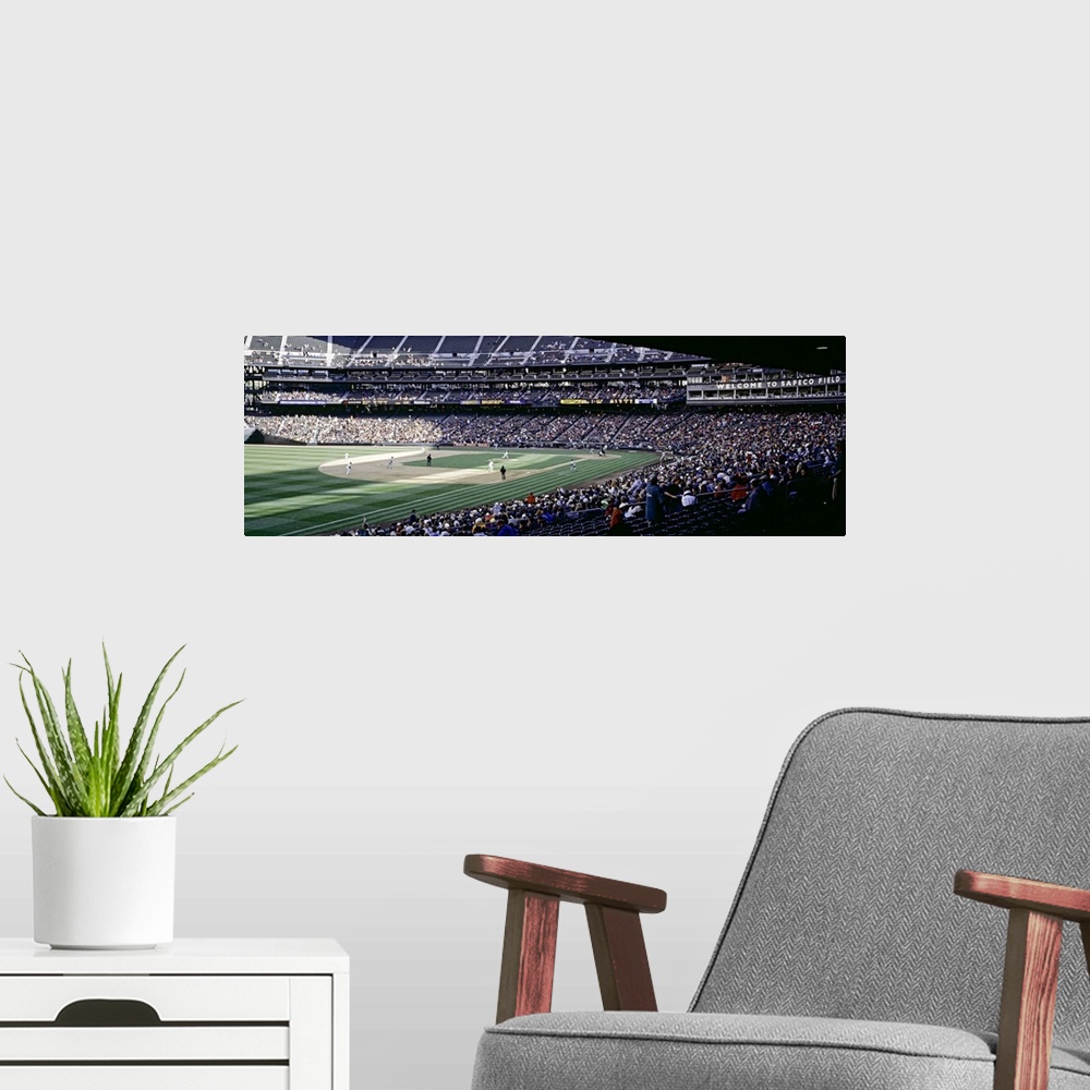 A modern room featuring Baseball players playing baseball in a stadium Safeco Field Seattle King County Washington State