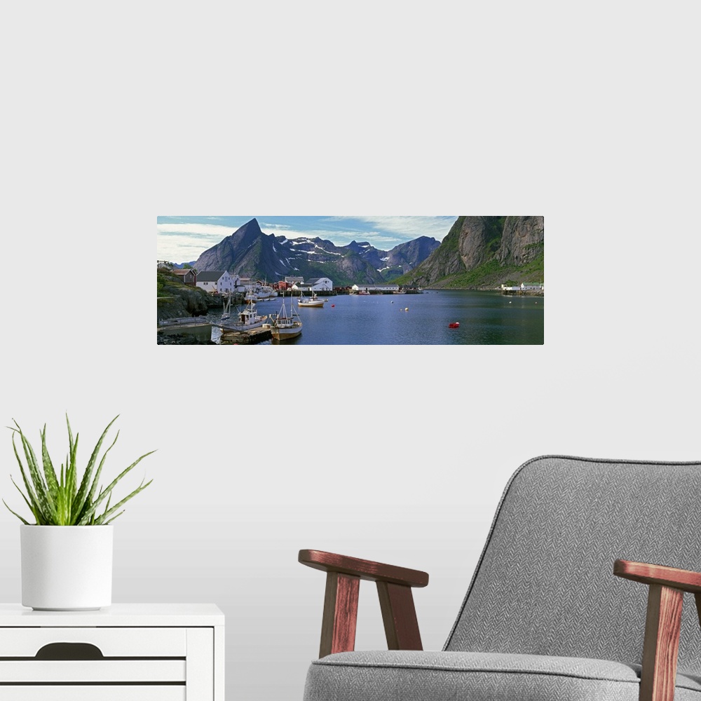 A modern room featuring Boats and cottages in Reine Harbour, Lofoten Islands, Norway
