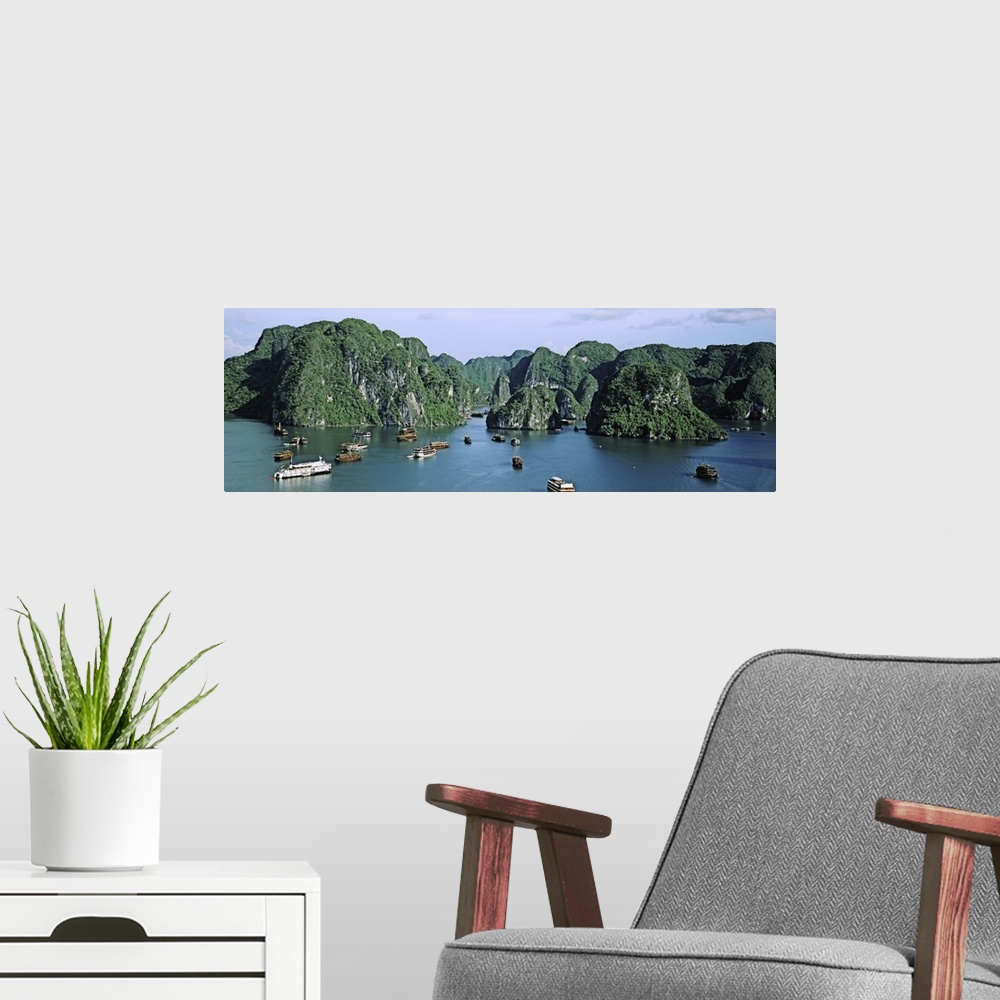 A modern room featuring Boats in Halong Bay, Gulf of Tonkin, Vietnam
