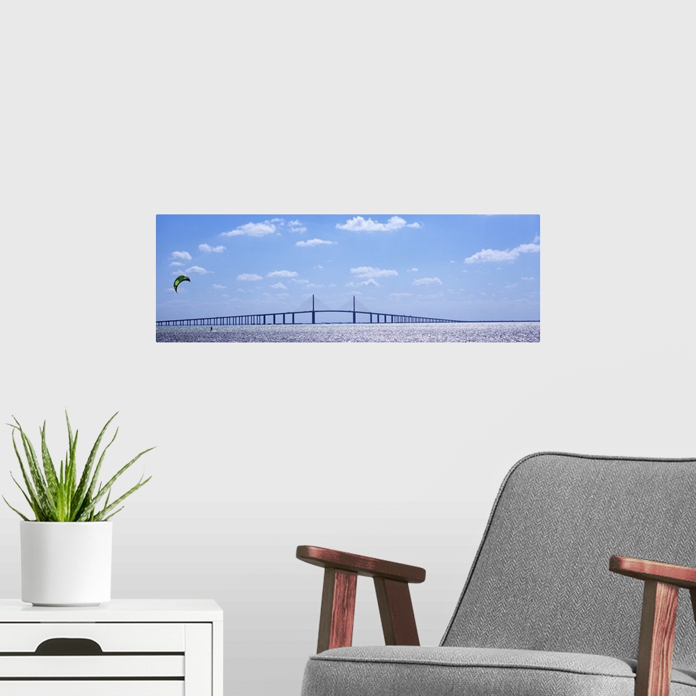 A modern room featuring Bridge across a bay Sunshine Skyway Bridge Tampa Bay Florida
