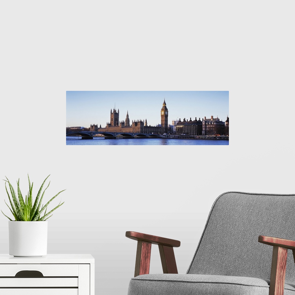 A modern room featuring Bridge across a river, Big Ben, Houses of Parliament, Thames River, Westminster Bridge, London, E...
