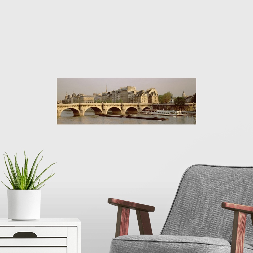 A modern room featuring Bridge over a river, Pont Neuf Bridge, Paris, France