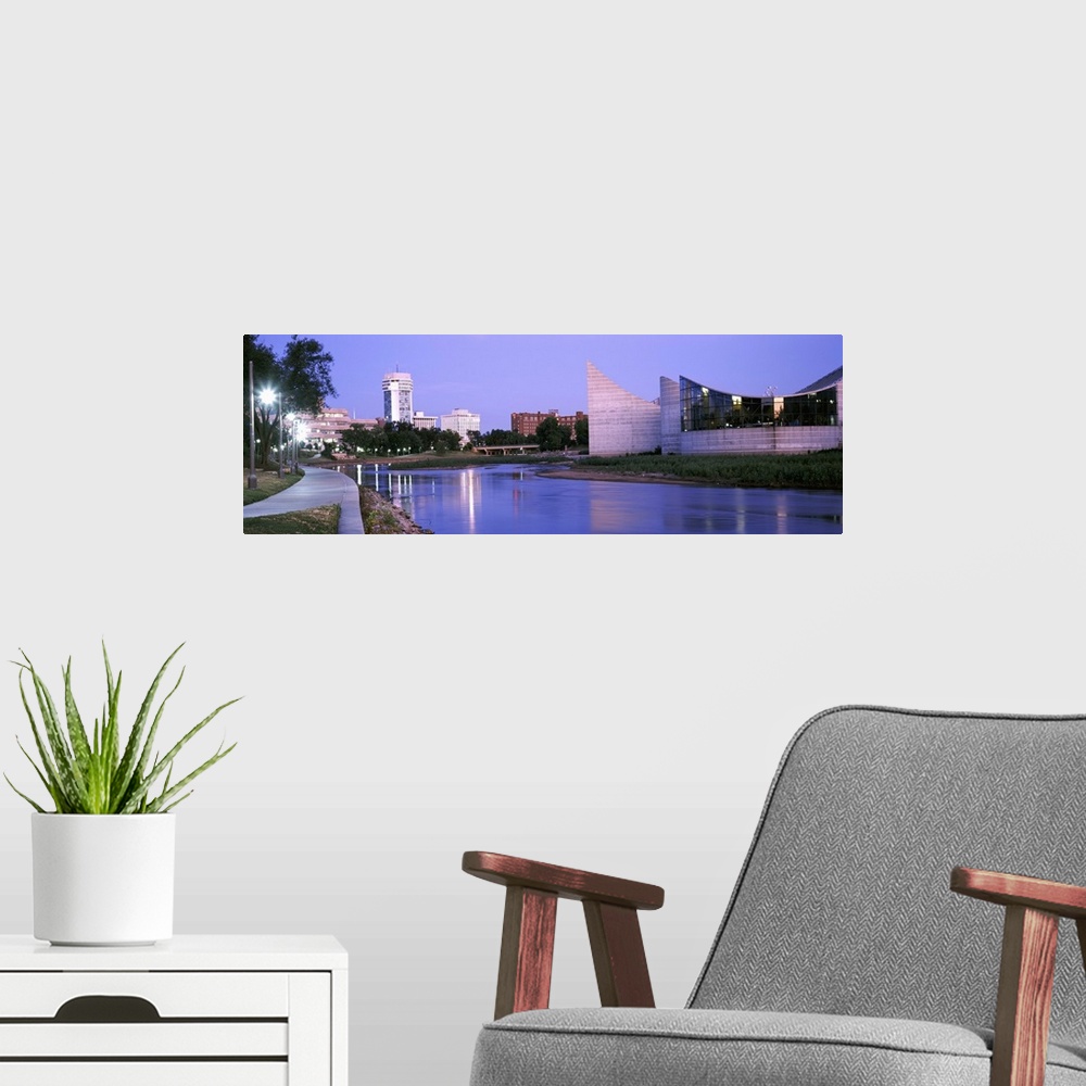 A modern room featuring Buildings at the waterfront, Arkansas River, Wichita, Kansas