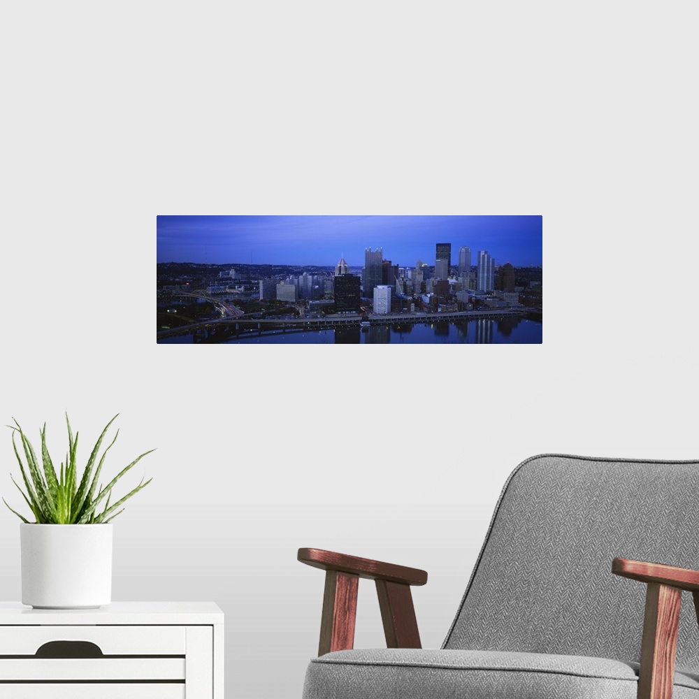 A modern room featuring Buildings in a city at dusk, Monongahela River, Pittsburgh, Pennsylvania