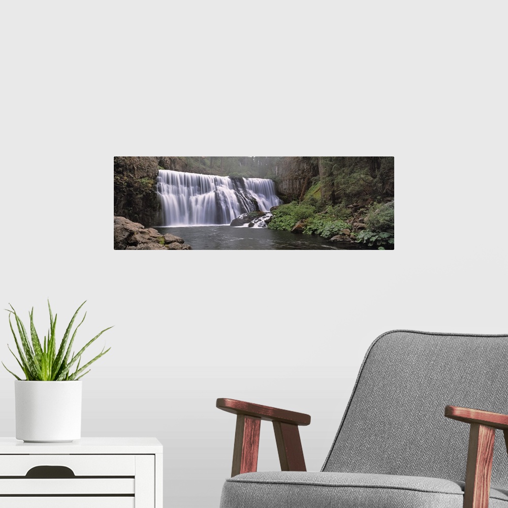 A modern room featuring California, Middle Falls of the McCloud River, View of a waterfall in a forest