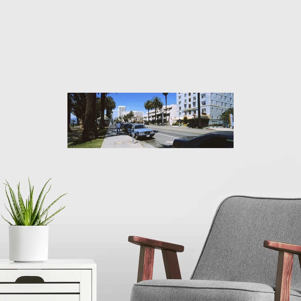 A modern room featuring Cars parked on the roadside, Santa Monica, California