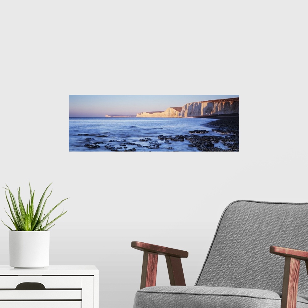 A modern room featuring Chalk cliffs at seaside, Seven sisters, Birling Gap, East Sussex, England
