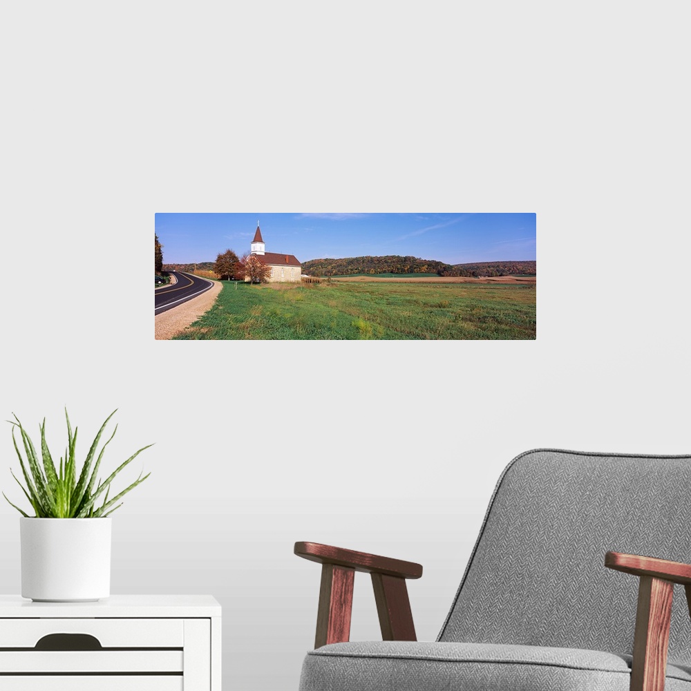 A modern room featuring Church in a field, Our Lady of Loretto Church Museum, Highway C, Baraboo Range, Sauk County, Wisc...