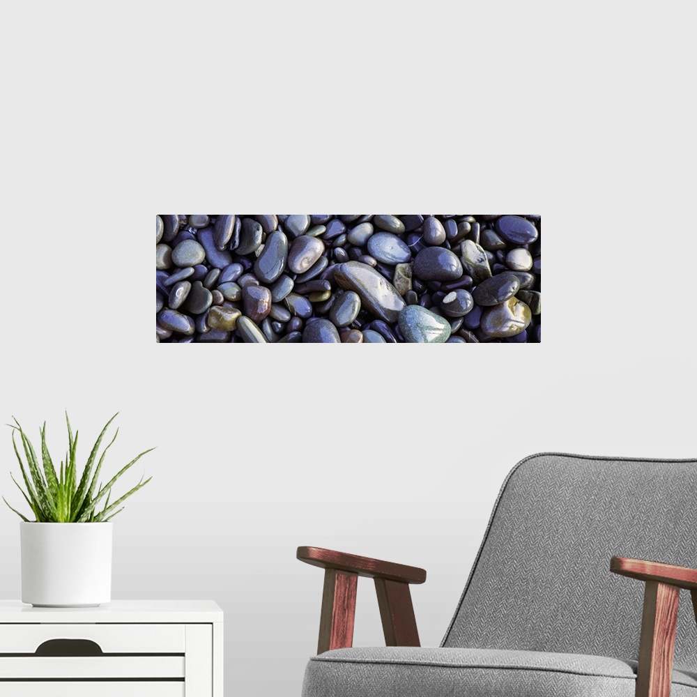 A modern room featuring Close-up of pebbles, Sandymouth Beach, Cornwall, England
