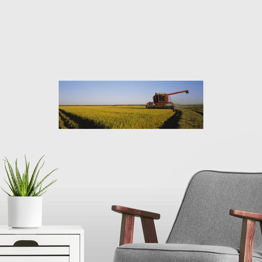 A modern room featuring Combine in a rice field, Glenn County, California