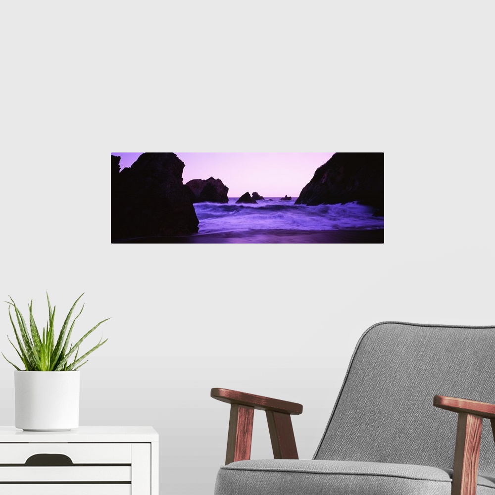 A modern room featuring Dusk on the Santa Cruz coastline, California