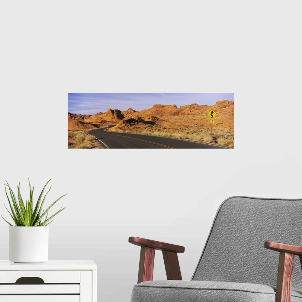 A modern room featuring Empty road running through a landscape, Valley of Fire State Park, Nevada