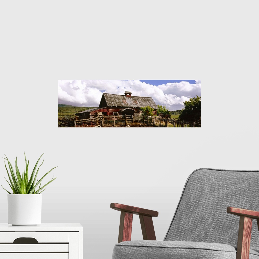 A modern room featuring Fence in front of a barn, historical barn, Collbran, Colorado