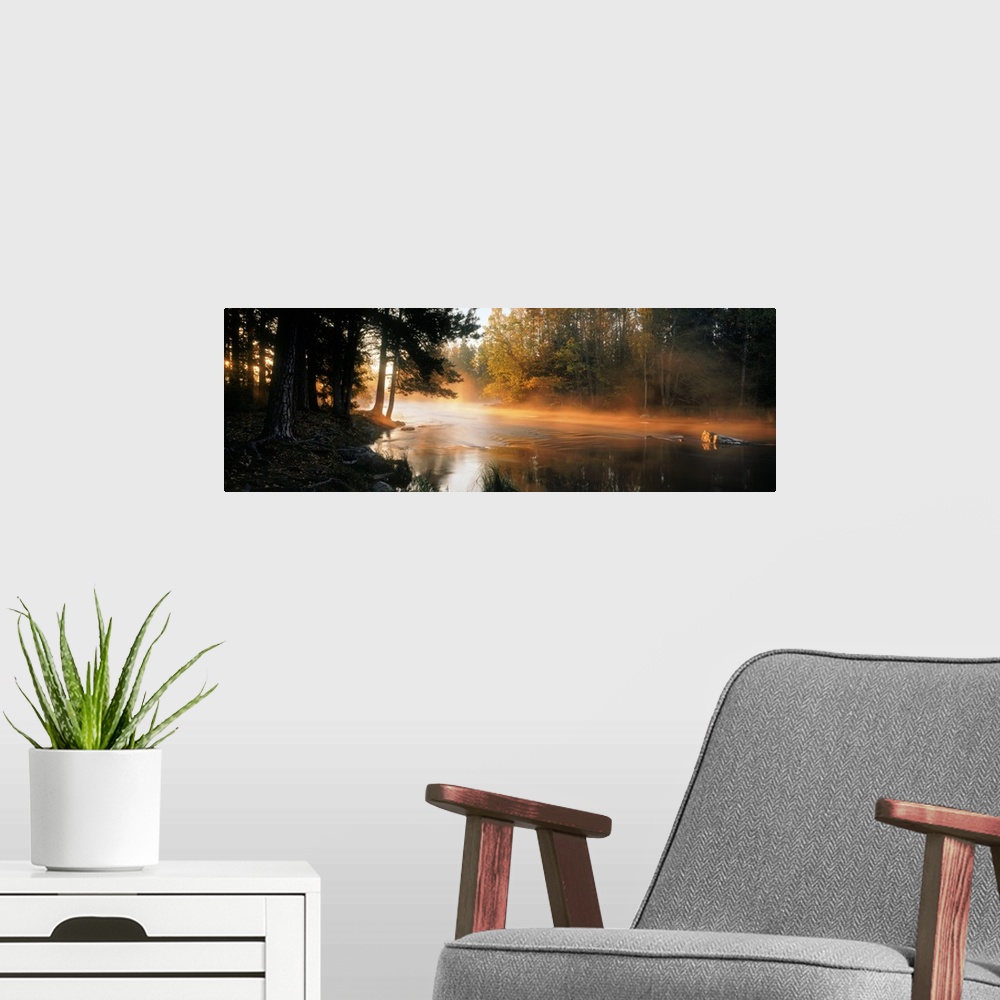 A modern room featuring Fog over a river, Dal River, Sweden